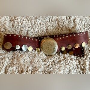 vintage handmade concho belt w/ luxurious leather & coins from around the world